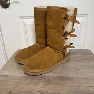Koolaburra by UGG Victoria Tall Chestnut Suede Bow Boots 1015875 Womens 8